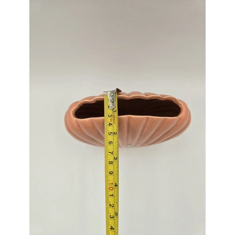 1980s Ceramic Shell Vase Art Deco Revival Scallop Pink Dusty Rose Decor Fan